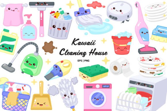 Download Cute House Cleaning Tools Clipart - House Collection